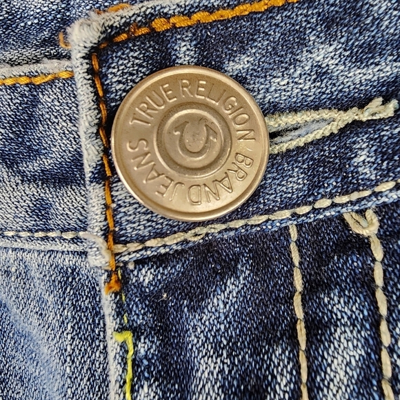 True Religion Joey Rainbow Stitch Low Rise Distressed Bootcut Jeans Blue Size 29 - Picture 7 of 15